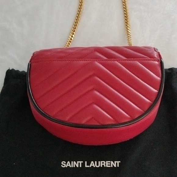 Yves Saint Laurent Calfskin Matelasse Monogram Small Bubble Chain Crossbody Red - Picture 5 of 16